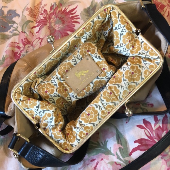 EMMA FOX Large Leather Hobo Shoulder Bag KissLock British Tan Black Elegant Luxe - Picture 11 of 16